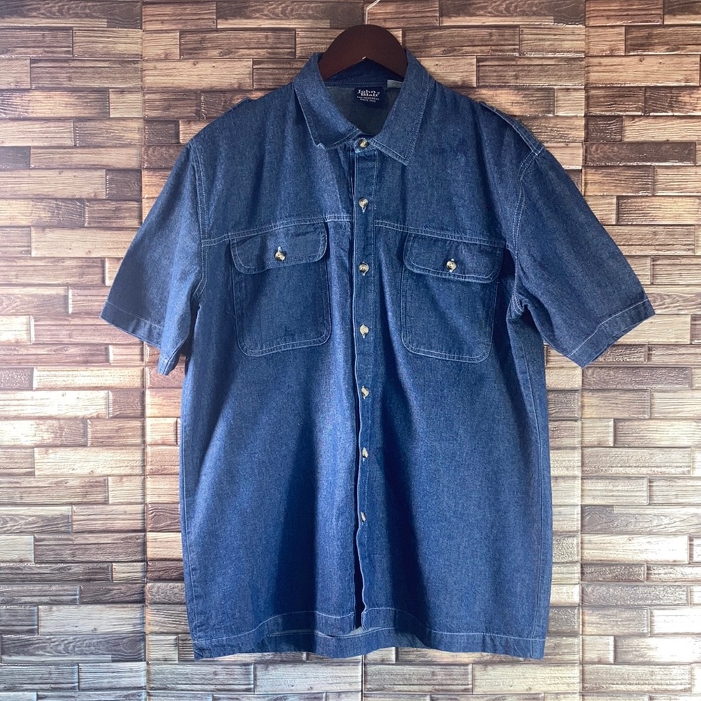 Vintage  Large Men's Blue Denim Cotton Work Casual Button Down Shirt